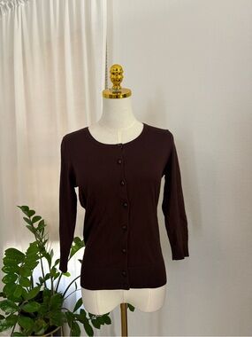 Halogen Brown Lightweight Button-Up Cardigan